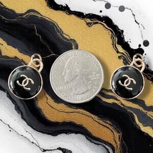 2 Piece Black/Gold Earring Making Round Charm Pendant Pull